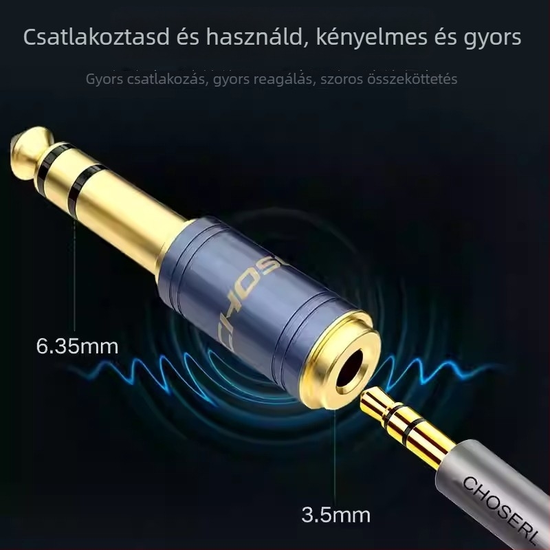 Akihabara 6,5 mm-től 3,5 mm-ig audio adapter gitárhoz, billentyűzethez, mikrofonhoz, fejhallgatóhoz – modell QD2022/QD2023