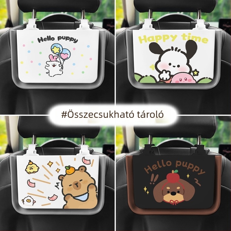 Autóülés hátsó támla tároló doboz, összecsukható, vízálló és nyomásálló, műanyag, univerzális