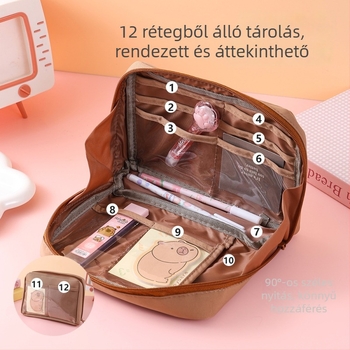 12 rétegű tolltartó vászonból, nagy kapacitású, koreai/Instagram stílusú