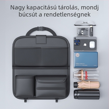 Autóülés hátsó tároló összecsukható asztallal, bőr, vízálló, függőleges rögzítés