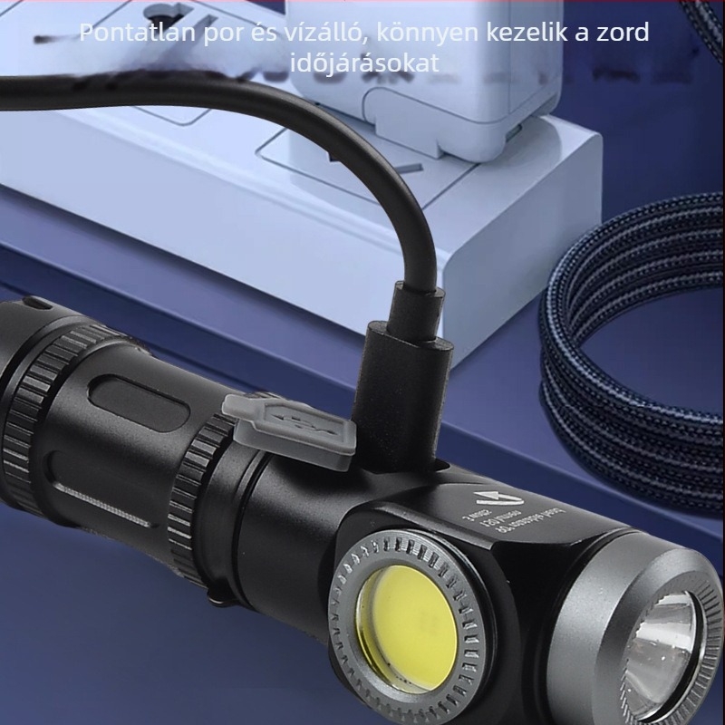 LED fejlámpa USB töltéssel, alumínium ötvözet, 30W, 3000mAh, mágneses alap, 90°-os állítható, 200–500 m hatótáv, multifunkcionális kültéri használatra
