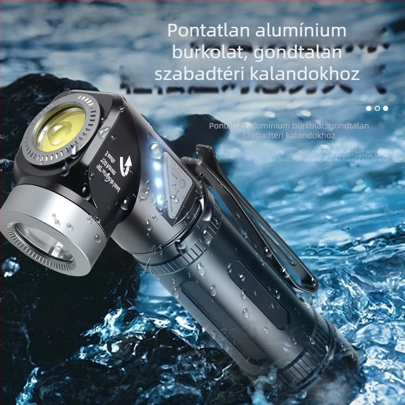 LED fejlámpa USB töltéssel, alumínium ötvözet, 30W, 3000mAh, mágneses alap, 90°-os állítható, 200–500 m hatótáv, multifunkcionális kültéri használatra