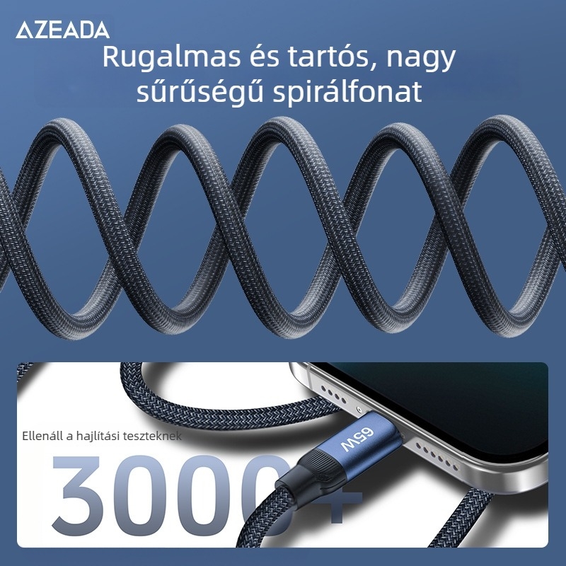 AZEADA USB-C fémhálós adatkábel, 66W gyors töltés, kompatibil számítógépekkel és tablettákkal