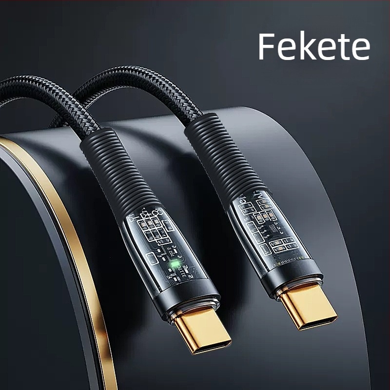 66W gyors töltésű, több interfész USB-C/Lightning/Micro USB adatkábel, átlátszó kötött, PD támogatás, hossza 1–2 m, LED indikátor