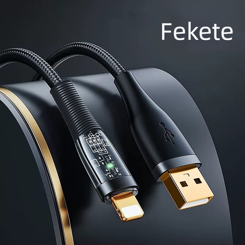 66W gyors töltésű, több interfész USB-C/Lightning/Micro USB adatkábel, átlátszó kötött, PD támogatás, hossza 1–2 m, LED indikátor
