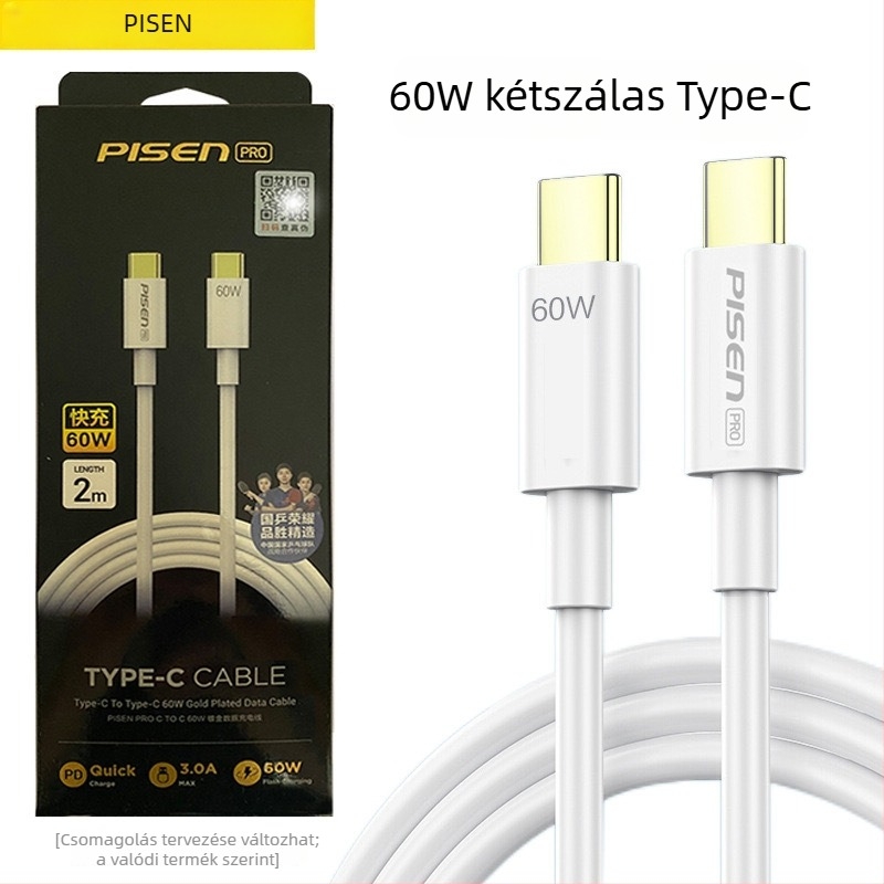 Pisen USB-C gyorstöltő kábel, 1,2 m, PD 60W, PVC