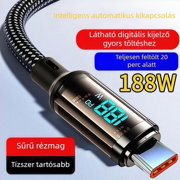 USB-C töltőkábel horgolt kivitelben, automatikus kikapcsolás, 60W max, hossz 1–2 m
