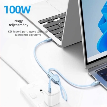 Pisen 100W 2-in-1 Type-C és 2C közötti gyorstöltő kábel, kötött nylon, egyfejű csatlakozó