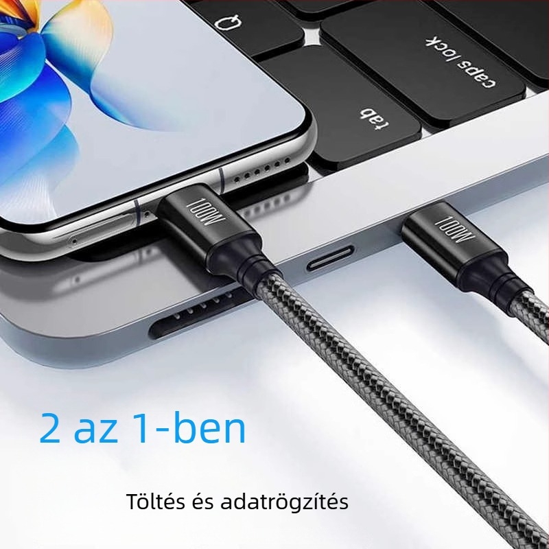 Pisen 100W 2-in-1 Type-C és 2C közötti gyorstöltő kábel, kötött nylon, egyfejű csatlakozó