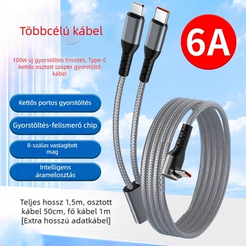100W gyorstöltésű, fonott Type-C derékszögű adatkábel, 1–2 kimenettel, Apple 17-es eszközökre, Huawei tabletek és noteszgépekre