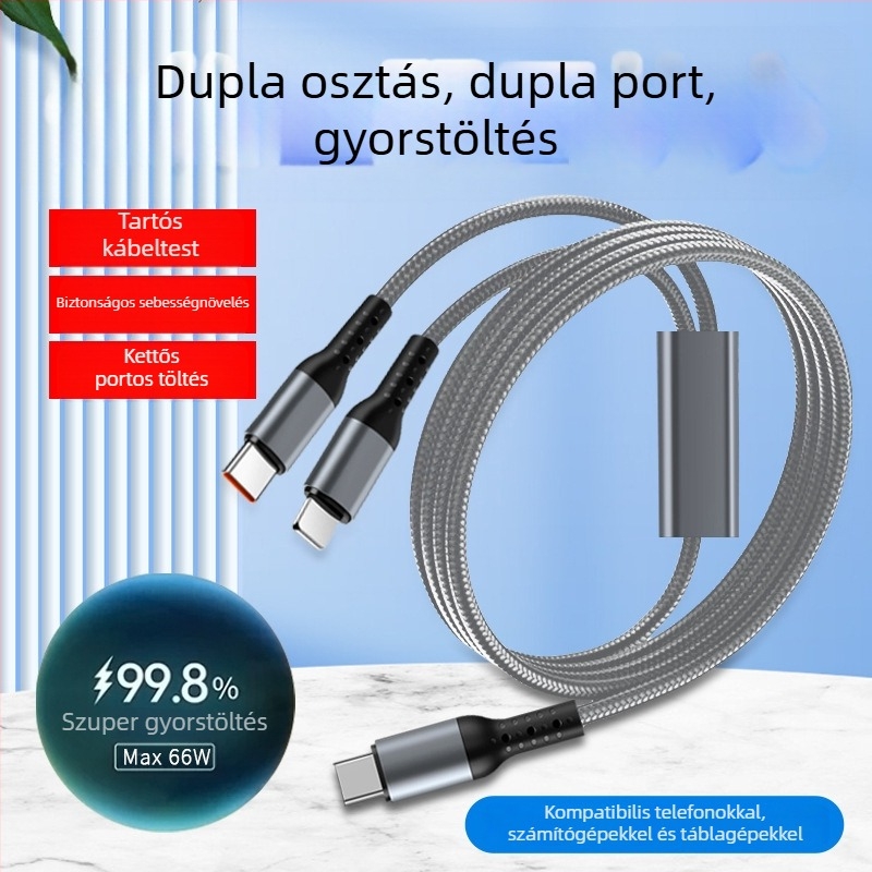 100W gyorstöltésű, fonott Type-C derékszögű adatkábel, 1–2 kimenettel, Apple 17-es eszközökre, Huawei tabletek és noteszgépekre