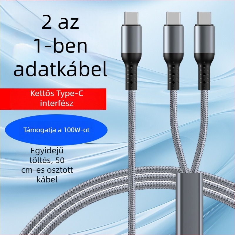 100W gyorstöltésű, fonott Type-C derékszögű adatkábel, 1–2 kimenettel, Apple 17-es eszközökre, Huawei tabletek és noteszgépekre
