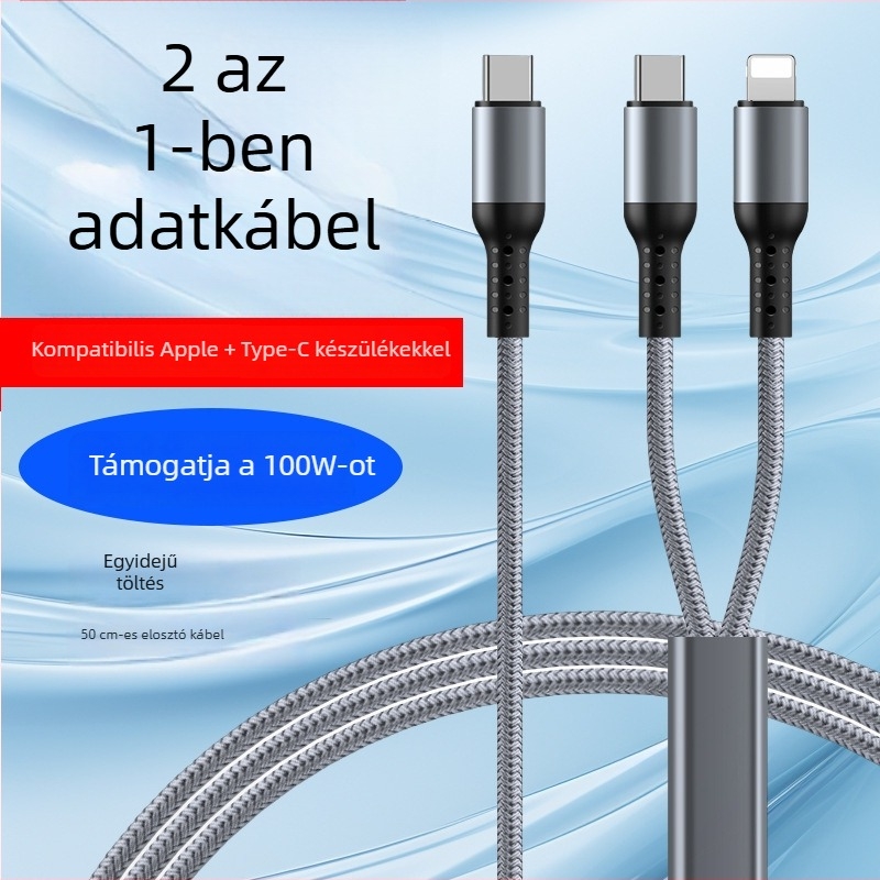 100W gyorstöltésű, fonott Type-C derékszögű adatkábel, 1–2 kimenettel, Apple 17-es eszközökre, Huawei tabletek és noteszgépekre