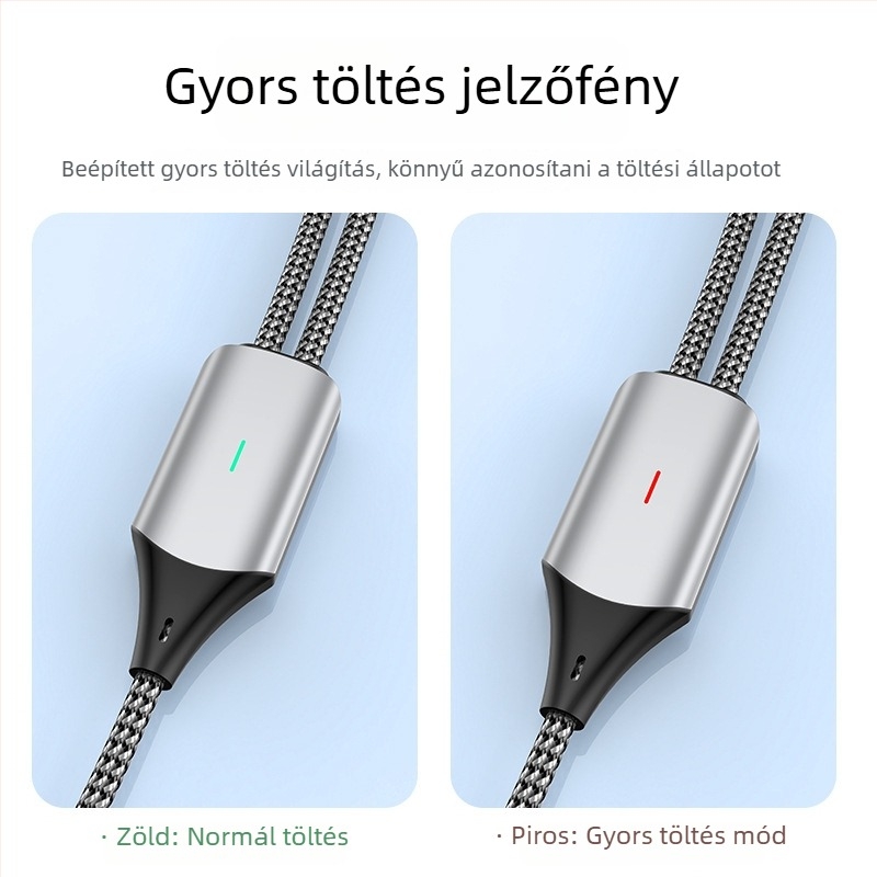 PD100W töltőkábel két kimenettel, Lightning és USB-C csatlakozókkal, szövött anyagú, 1 vagy 2 méteres hossz