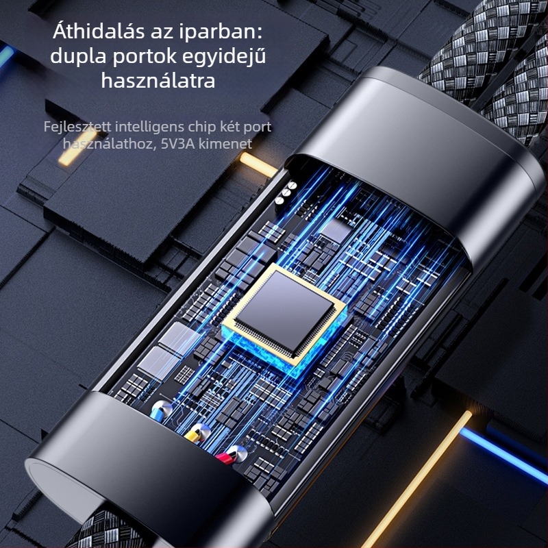 Type-C-től Dual-C-ig adatkábel, 60W gyors töltés, PD 27W, kétportos, két fejű