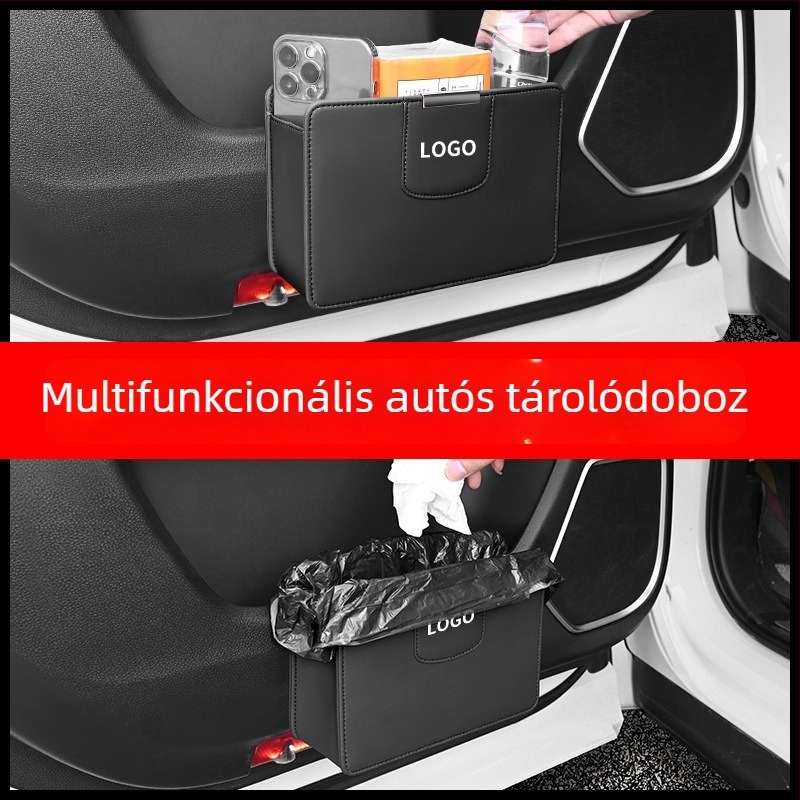 Autóülés hátsó részéhez függő tárolódoboz szemetes és pohár tartóval — vízálló, nyomásálló, testre szabható
