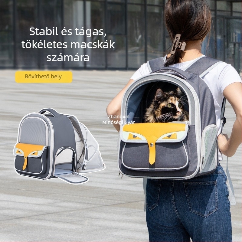Macska- és kutyaszállító hátizsák, légáteresztő, hordozható, két vállpánttal, nagy kapacitású, anti-stress dizájn