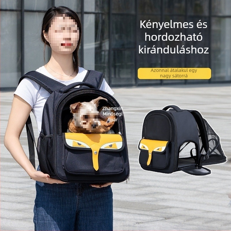 Macska- és kutyaszállító hátizsák, légáteresztő, hordozható, két vállpánttal, nagy kapacitású, anti-stress dizájn