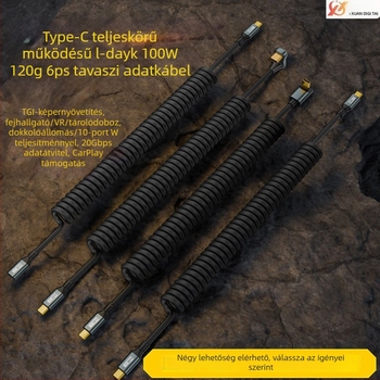 Type-C–Type-C adatkábel rugós kivitelben, 1,8 m, 100W PD, 20Gbps, USB-C 3.1