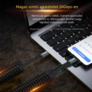 Type-C–Type-C adatkábel rugós kivitelben, 1,8 m, 100W PD, 20Gbps, USB-C 3.1