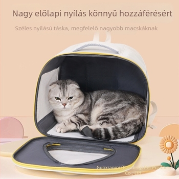 Macska hordozó hátizsák légáteresztő ablakkal, összecsukható (Nylon; 6,5 kg kapacitás; átlátszó ablak)