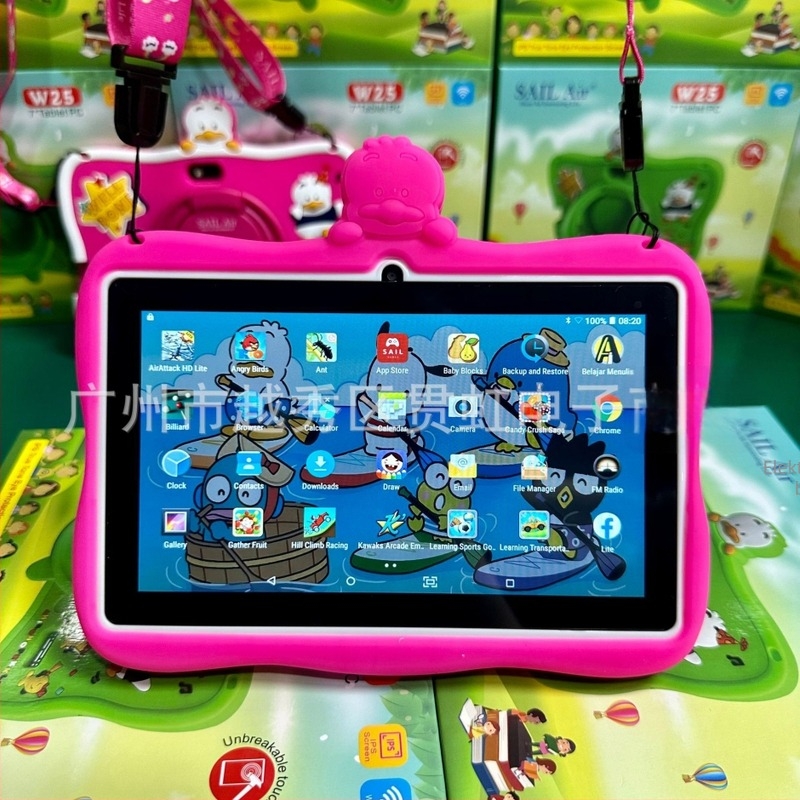 Gyerekeknek szánt tablet ütésálló kijelzővel, Android rendszer, négymagos processzor, 256GB flash memória, Wi‑Fi, dupla kamera