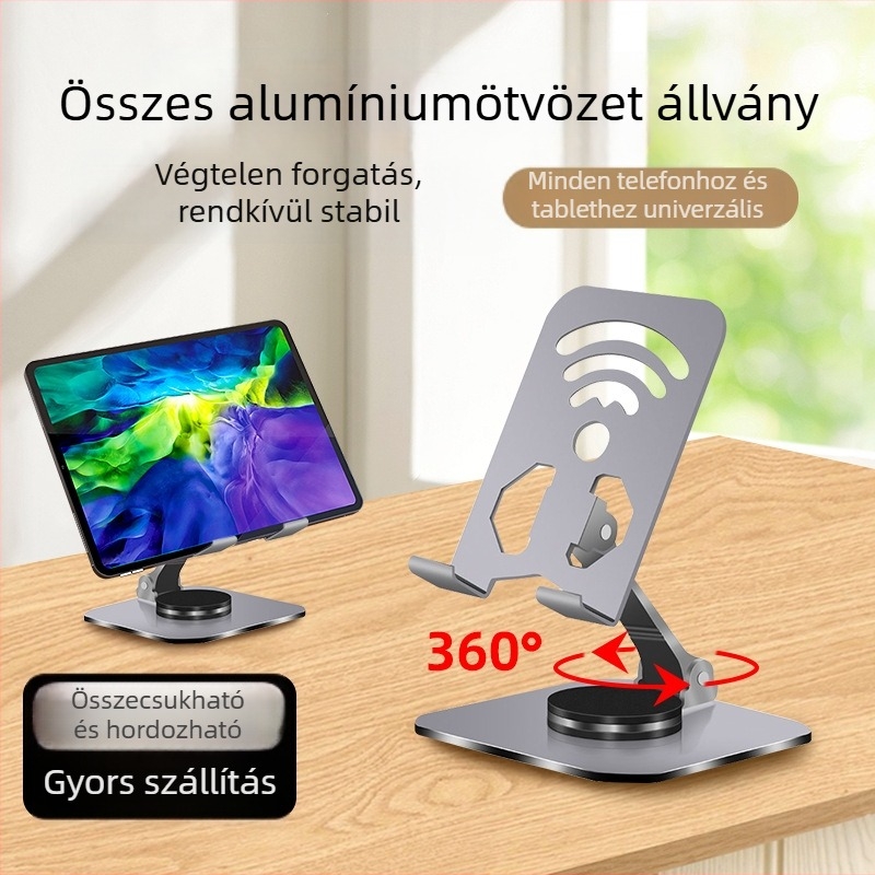 Asztali tartó telefonok és tabletákhoz, alumíniumötvözetből, 360°-os forgás, hőelvezető dizájn