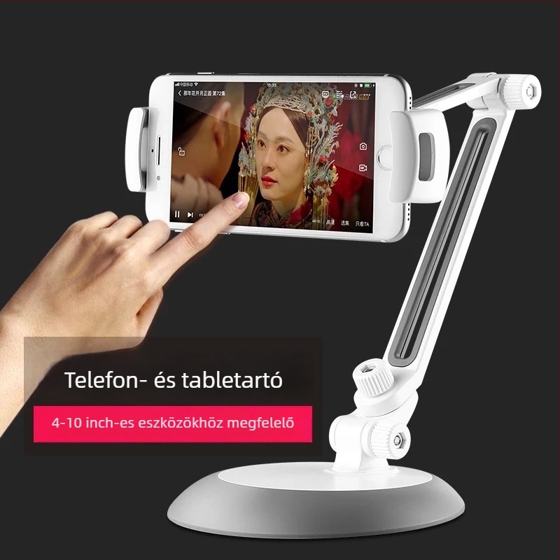 Asztali lámpa-stílusú ötvözet tartó, 360°-ban állítható, univerzális okostelefonokhoz és tabletekhez, asztali állvány emelő típusú (Tidery 165; 1107 g; kompatibil iPhone/iPad)