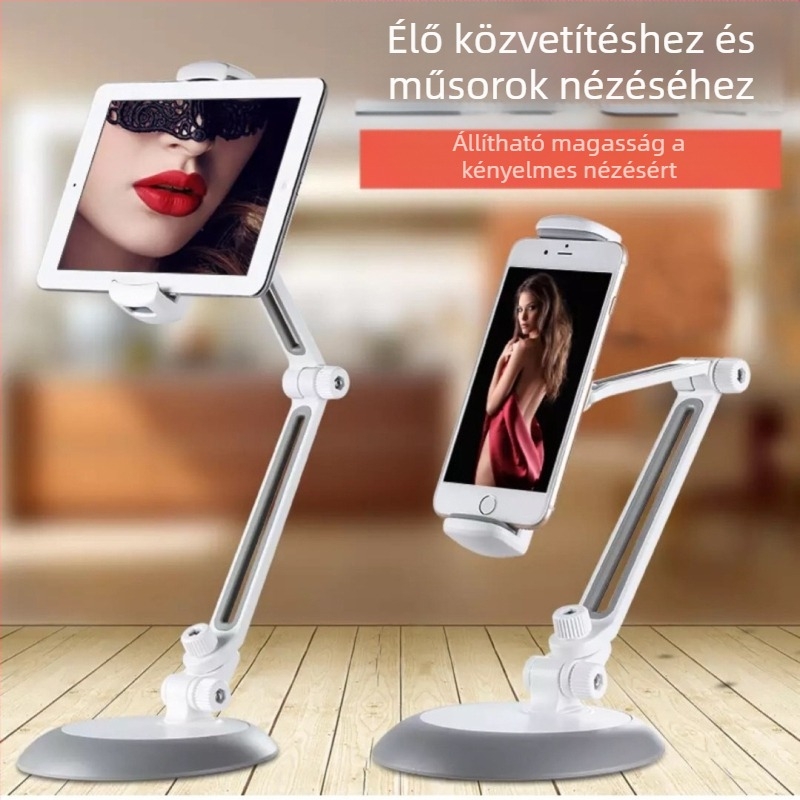 Asztali lámpa-stílusú ötvözet tartó, 360°-ban állítható, univerzális okostelefonokhoz és tabletekhez, asztali állvány emelő típusú (Tidery 165; 1107 g; kompatibil iPhone/iPad)