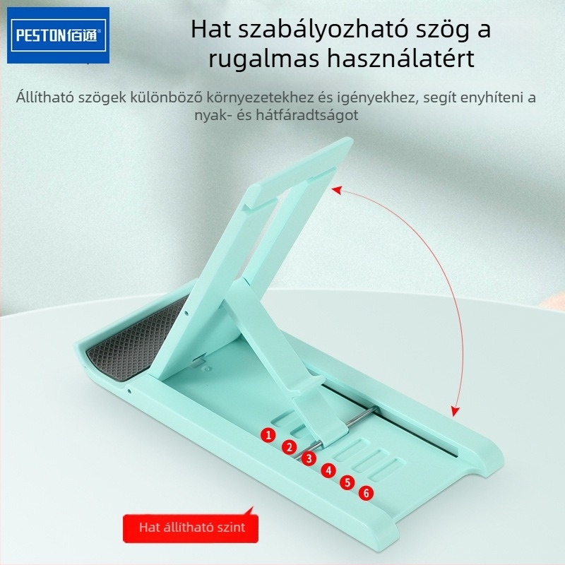 Asztali tartó mobiltelefon és tablet számára, összecsukható, kompakt, toló-húzó mechanizmus, műanyag