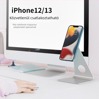 Apple eszközökhöz való asztali mágneses állvány – alumíniumötvözet alap, modell PB01-13, OEM feldolgozás, kompatibil iPad/iPhone sorozattal