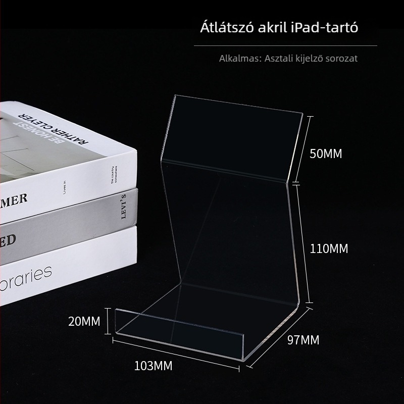 Akril tabletatartó asztali állvány, kettős oldalas, kompatibilis iPad-del, több modell