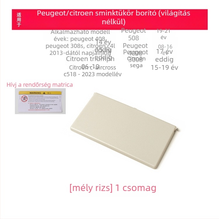 Smink tükör napellenző fedél Peugeot 308S/408/508/4008/3008, világítás nélkül, snap-on szerelés