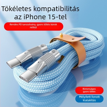 Type-C gyors töltésű adatkábel iPhone 15 és Huawei számára — 100W maximum, szövött kivitel, egyfejű csatlakozó