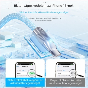 Type-C gyors töltésű adatkábel iPhone 15 és Huawei számára — 100W maximum, szövött kivitel, egyfejű csatlakozó