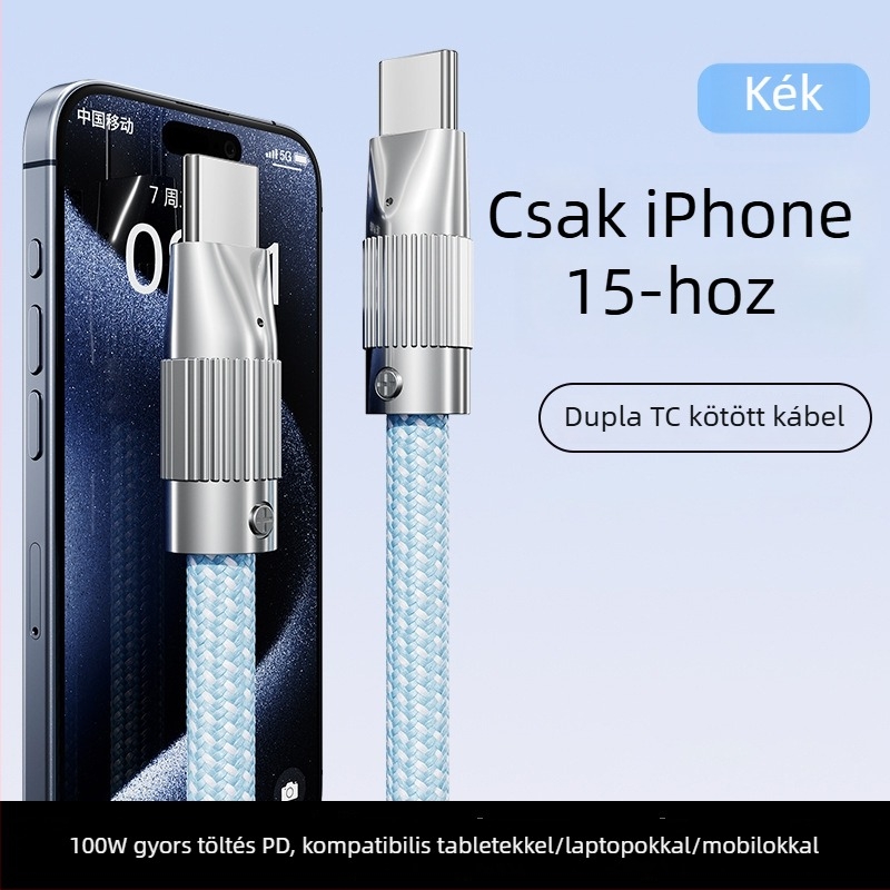 Type-C gyors töltésű adatkábel iPhone 15 és Huawei számára — 100W maximum, szövött kivitel, egyfejű csatlakozó