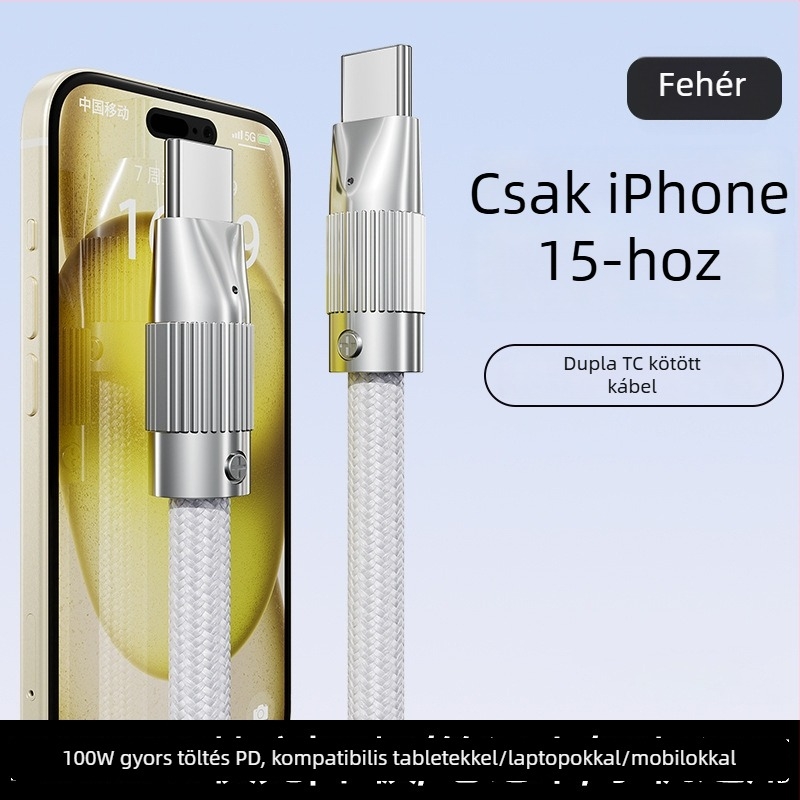 Type-C gyors töltésű adatkábel iPhone 15 és Huawei számára — 100W maximum, szövött kivitel, egyfejű csatlakozó