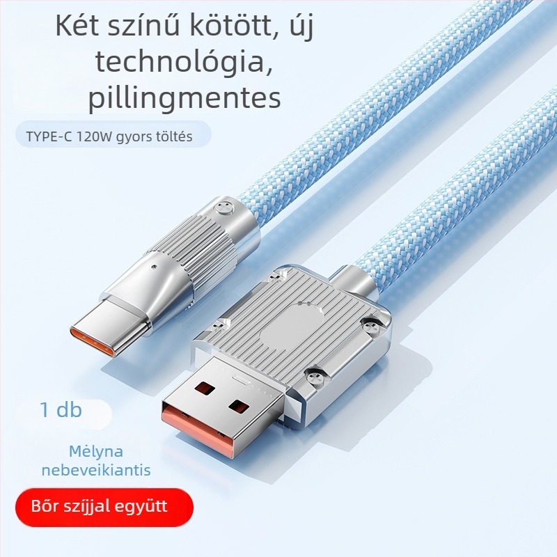 Type-C gyors töltésű adatkábel iPhone 15 és Huawei számára — 100W maximum, szövött kivitel, egyfejű csatlakozó