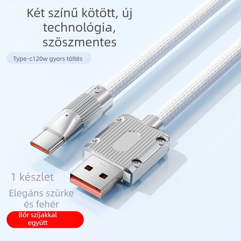Type-C gyors töltésű adatkábel iPhone 15 és Huawei számára — 100W maximum, szövött kivitel, egyfejű csatlakozó