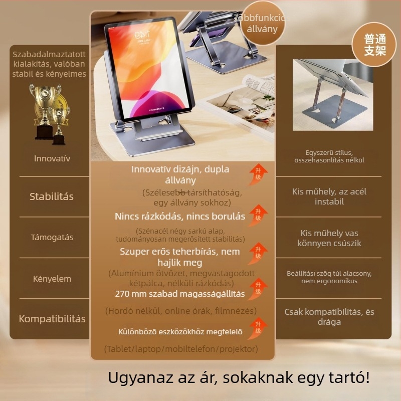 Laptop/Desktop állvány – összecsukható, szénacélból, Rexon LS638, 1,4 kg