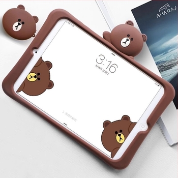 Szilikon tok iPad 10. generációhoz, Pro 11 tabletához, Mini 6/7-hez, medve állvánnyal, aranyos rajzfilm mintával