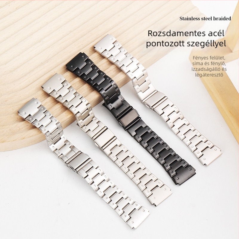 Rozsdamentes acél okosóra szíj, él bevont pontokkal, kompatibil Apple Watch és Huawei GT