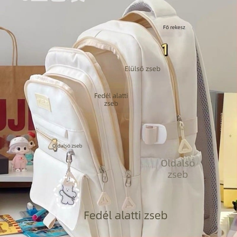 Női japán stílusú nagy kapacitású hátizsák egyetemistáknak (Külső: poliészter; Belső: nylon; Egyszínű minta; Nagy kapacitás; Off-campus használatra)