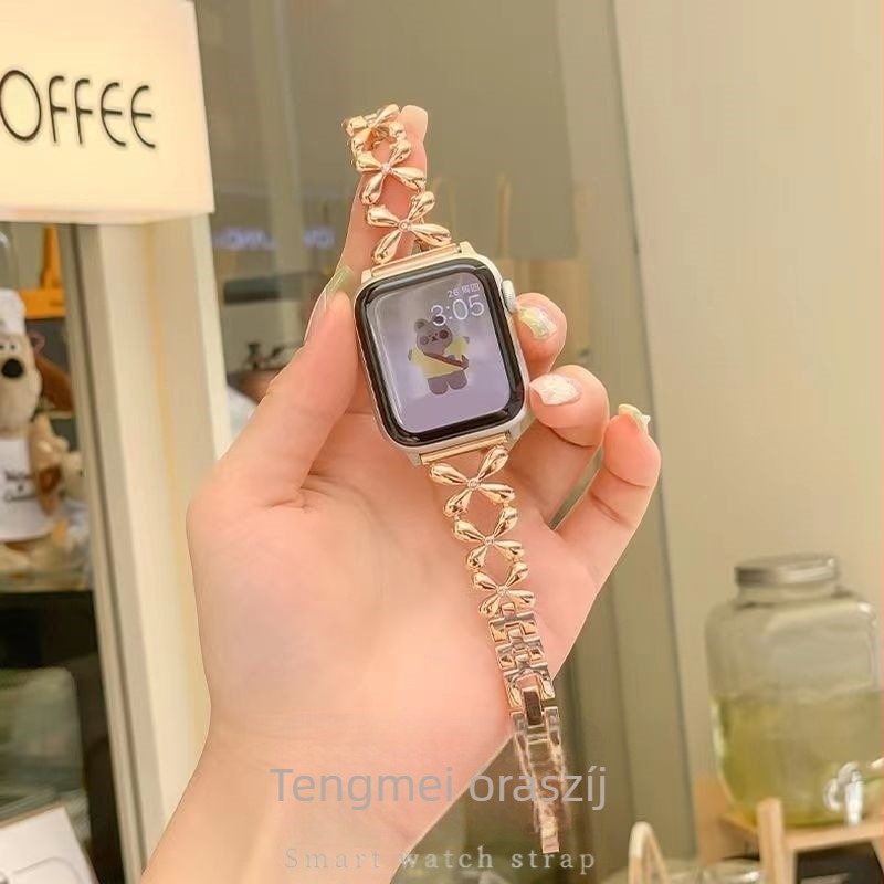 Fém Apple Watch szíj négylevelű lóhere motívummal, 22 mm szélesség, 18 cm hossz, 54 g tömeg