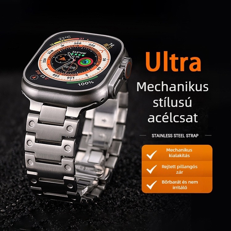 Penghun Apple Watch Ultra rozsdamentes acélból készült fém lánccal rendelkező szíj | Anyagkód: 29990800995 | Stílus: Üzleti | Kompatibilitás: Apple Watch Ultra