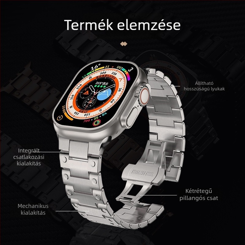 Penghun Apple Watch Ultra rozsdamentes acélból készült fém lánccal rendelkező szíj | Anyagkód: 29990800995 | Stílus: Üzleti | Kompatibilitás: Apple Watch Ultra