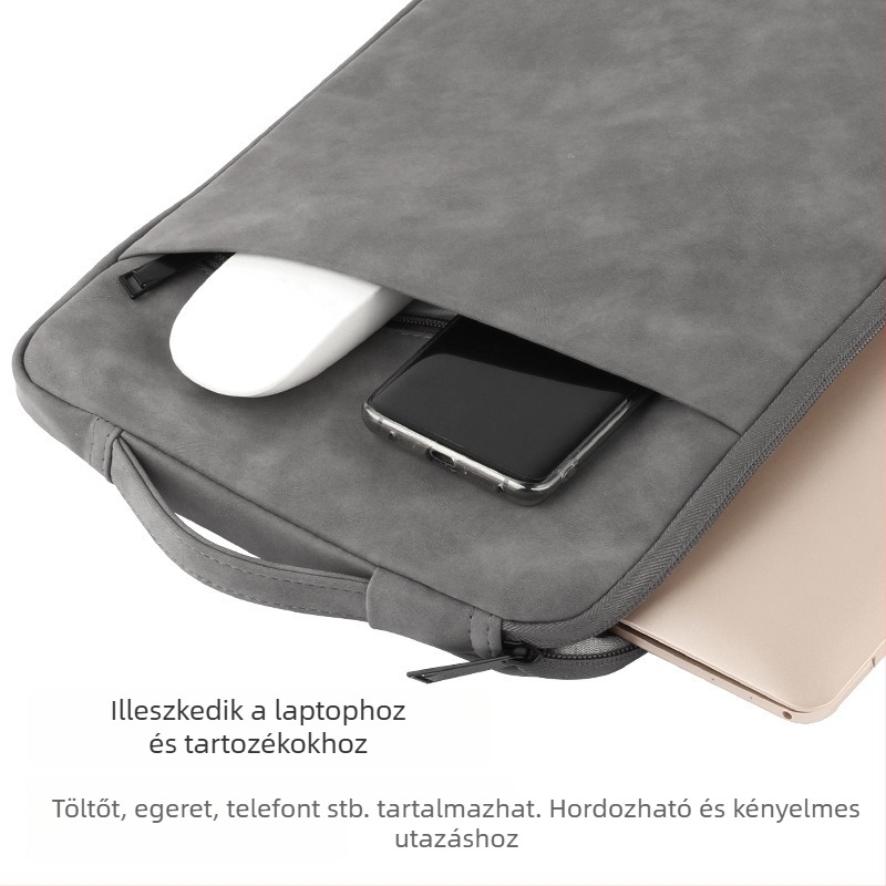 13 hüvelykes laptophoz illő PU bőrhatású belső tok, könnyű védelmet nyújt