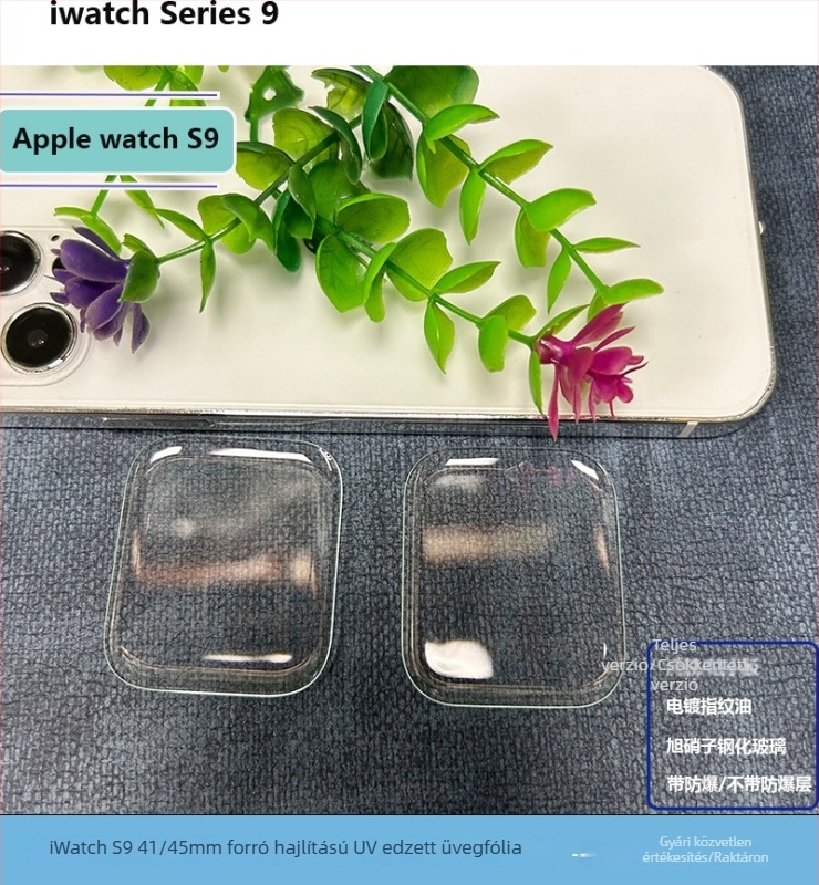 Apple Watch S9 41/45mm ívelt UV-edzett teljes kijelzős védőfólia mini verzióval és tokkal