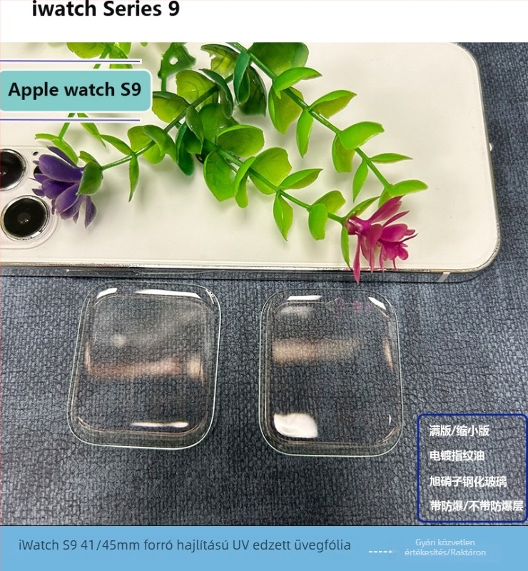 Apple Watch S9 41/45mm ívelt UV-edzett teljes kijelzős védőfólia mini verzióval és tokkal