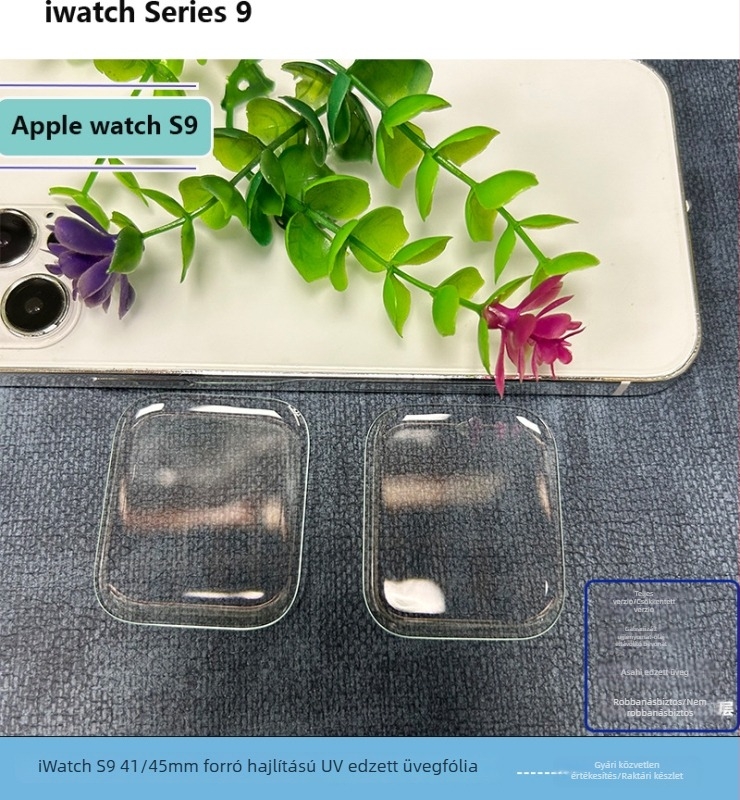 Apple Watch S9 41/45mm ívelt UV-edzett teljes kijelzős védőfólia mini verzióval és tokkal